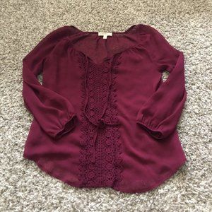 Love, Fire Women's Size SmallTop Sheer Embroidery Detail Front  Tassels